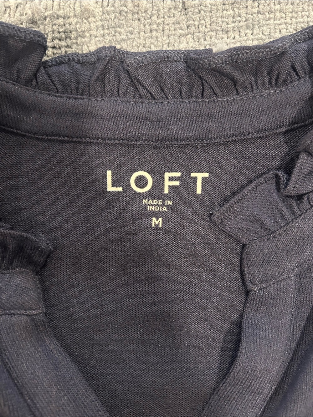 LOFT Navy Ruffle Collar Long Sleeve Henley - Picture 4 of 7